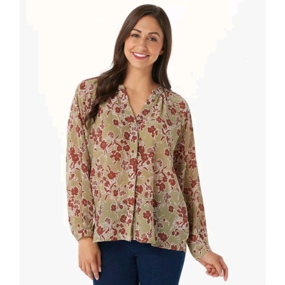 Bishop‎ + Young Eva Blouse Women's 3X Floral Bloomcore Casual Hidden Button Down